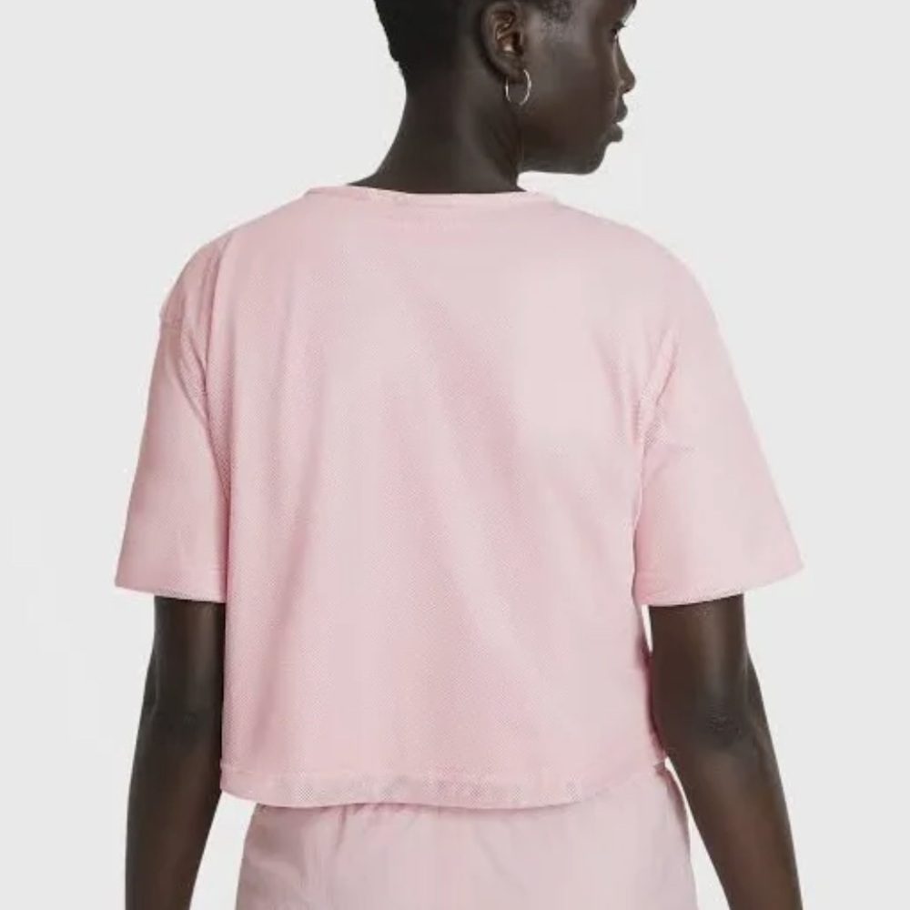 Nike Air Women’s Short Sleeve Layered Mesh Relaxed Tee, Pale Pink & White, Sz XL - Picture 8 of 9